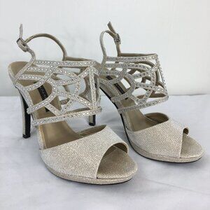 Caparros Gold Metallic Glitter Stiletto Formal Heel Sandals Size 6 EXCELLENT
